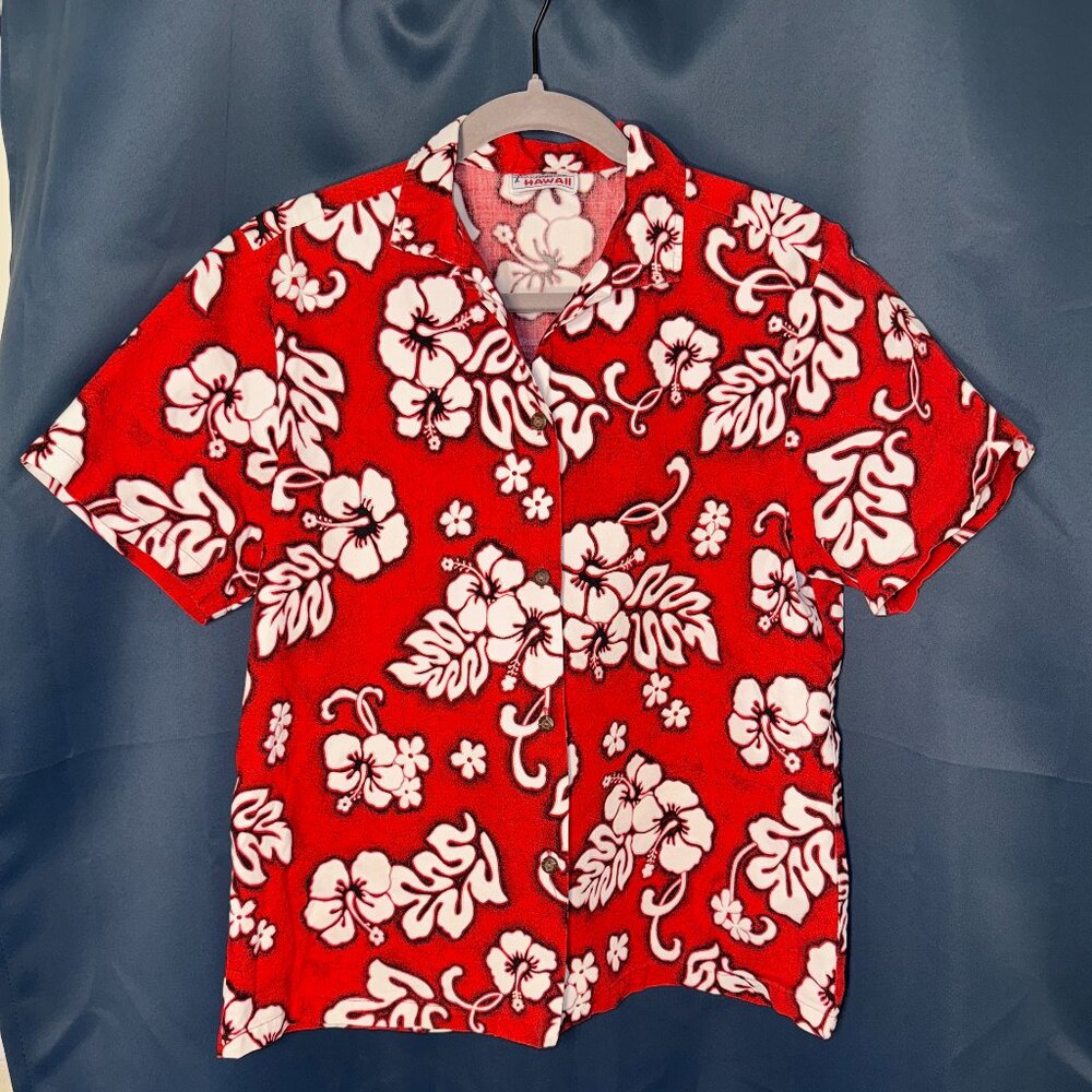 Authentic Red Floral Hawaiian Shirt - Kids Sz Large or Adult Small